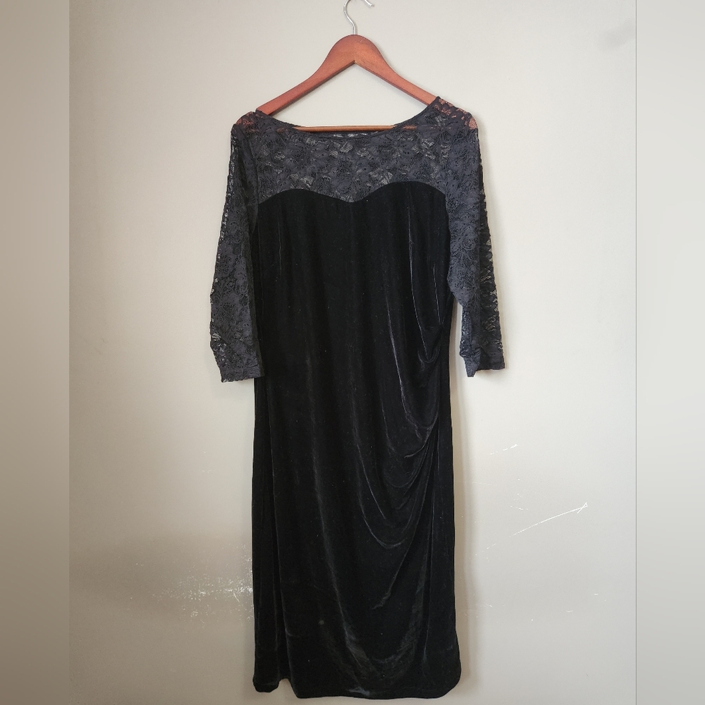 Together Black Velvet and Lace Long Sleeve Dress